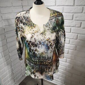 Dress Barn Ladies Multi Colored Animal Print Size XL V-neck Tunic Top